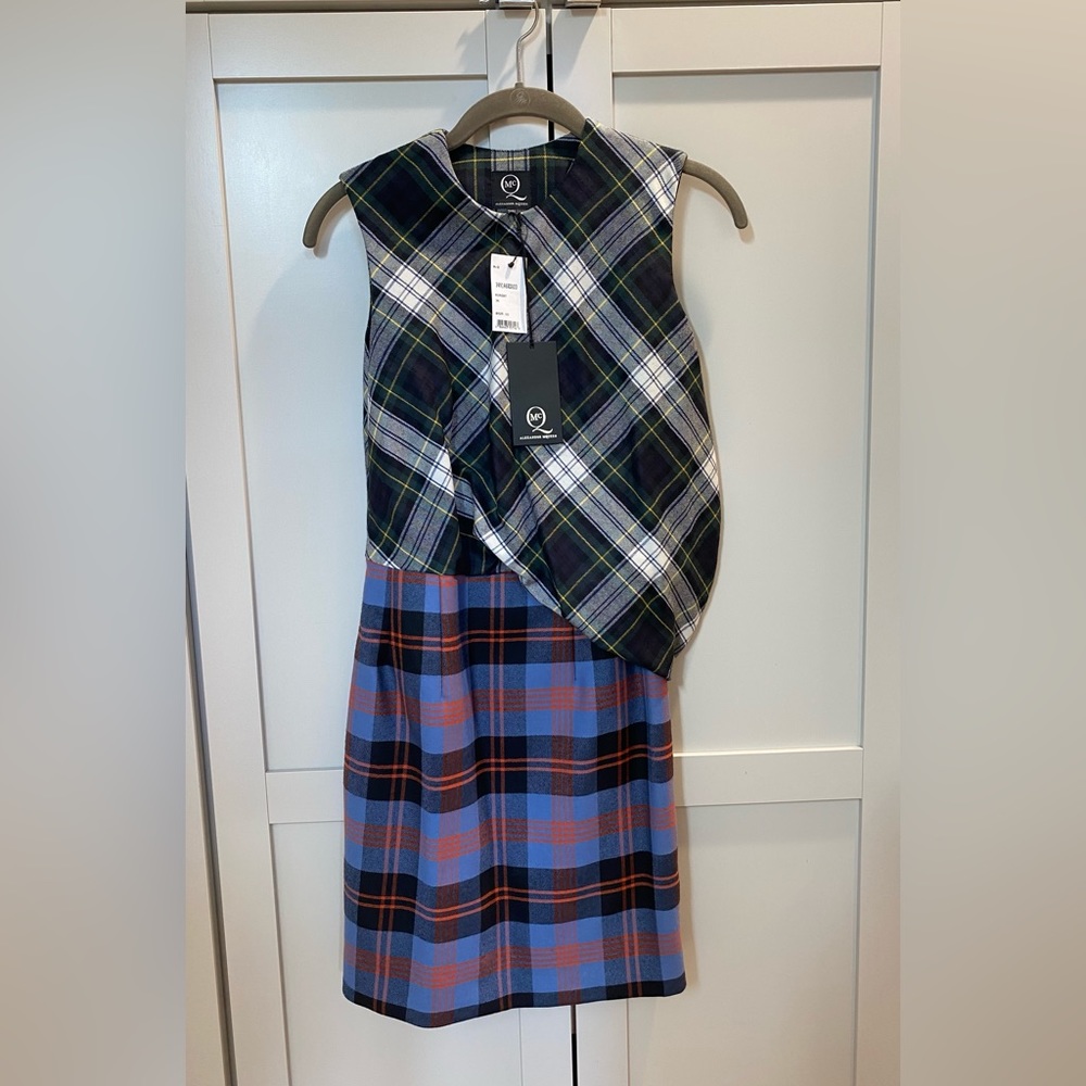 McQ Alexander McQueen NWT Mixed Tartan Drape Top Wool Dress